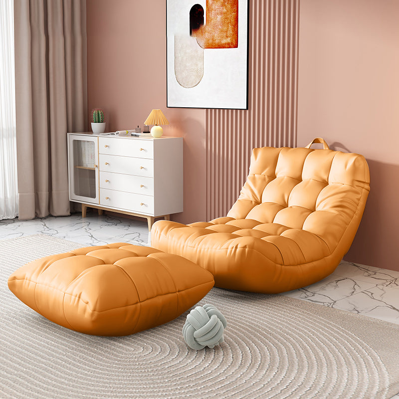 Scandinavian Tufted Single Sofa 29.5" W Faux Leather Sofa with Footrest