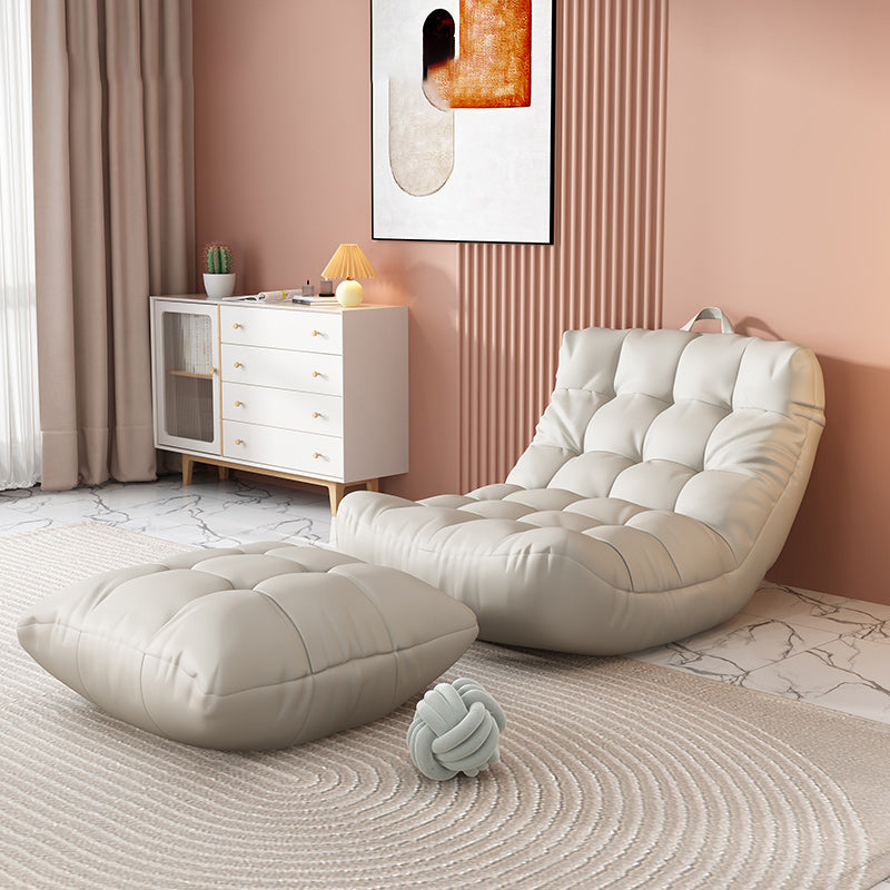 Scandinavian Tufted Single Sofa 29.5" W Faux Leather Sofa with Footrest