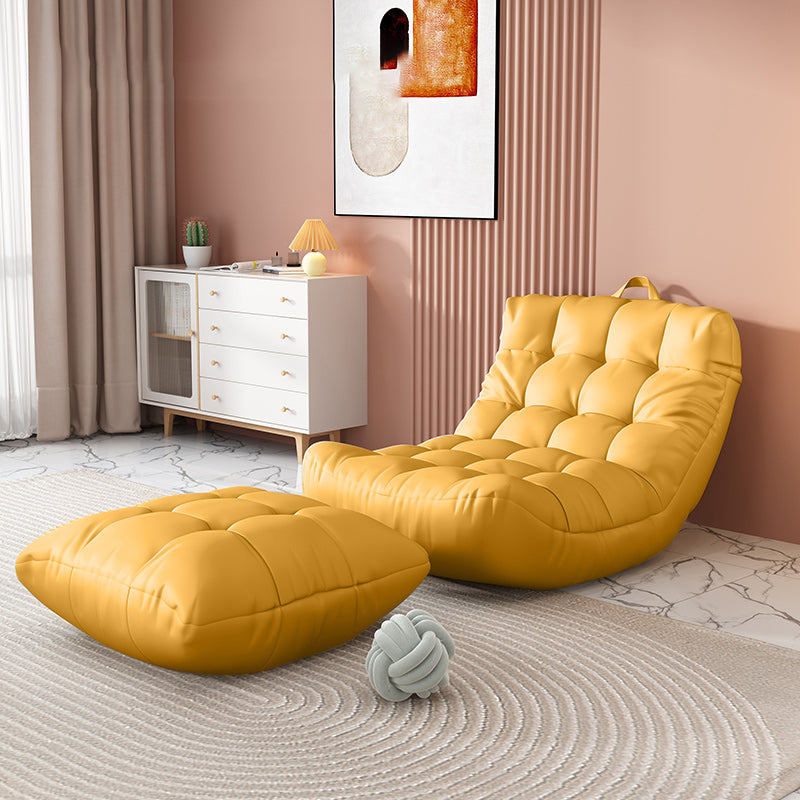 Scandinavian Tufted Single Sofa 29.5" W Faux Leather Sofa with Footrest