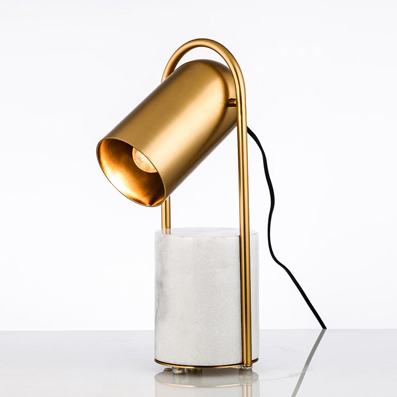Lampada da comodino a capsula in metallo, post moderna, con 1 lampadina, finitura dorata, con base in marmo a tubo