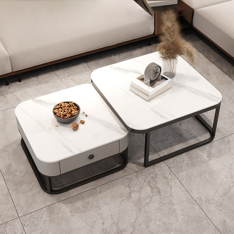 Square Coffee Table Glass Top Nesting Coffee Table Set for Living Room