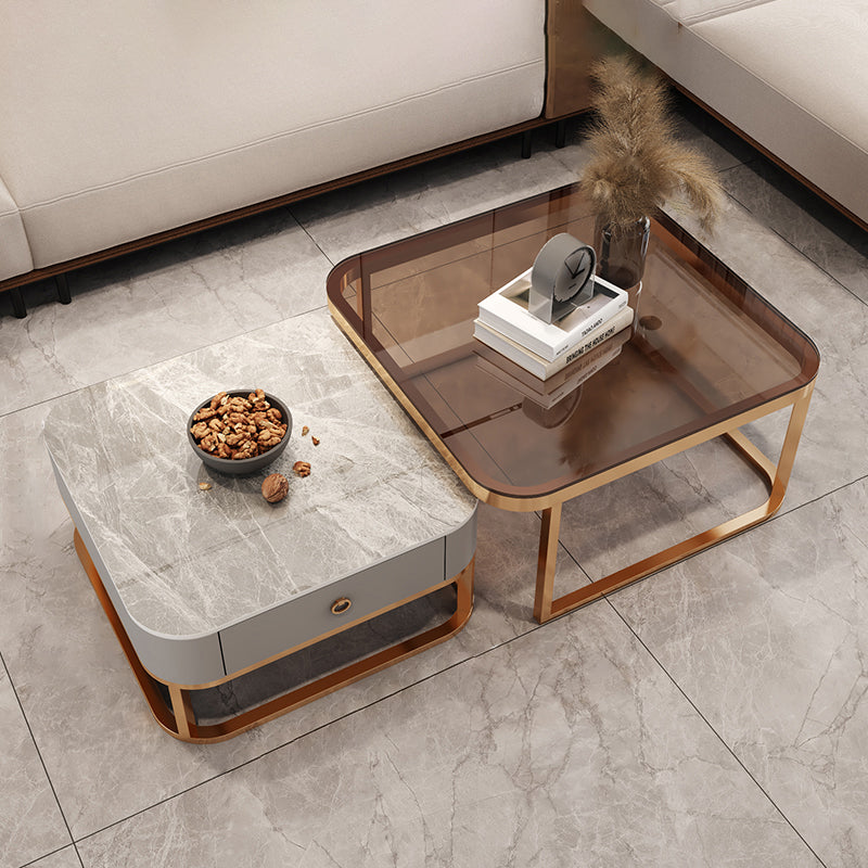 Square Coffee Table Glass Top Nesting Coffee Table Set for Living Room