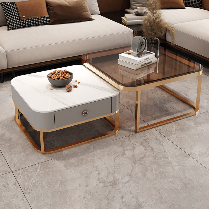 Square Coffee Table Glass Top Nesting Coffee Table Set for Living Room