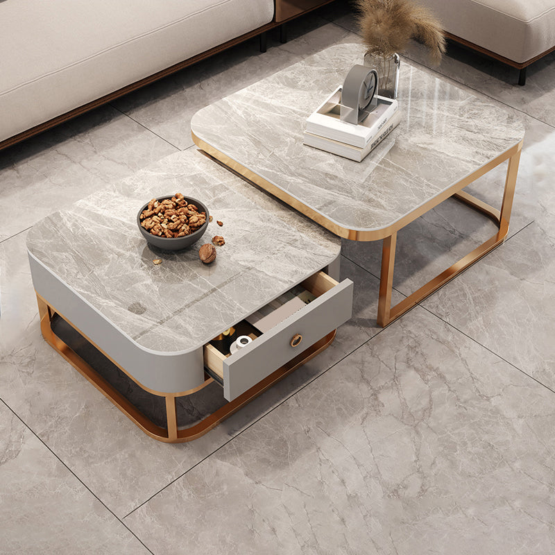 Square Coffee Table Glass Top Nesting Coffee Table Set for Living Room