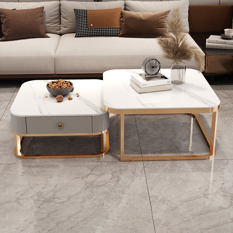 Square Coffee Table Glass Top Nesting Coffee Table Set for Living Room