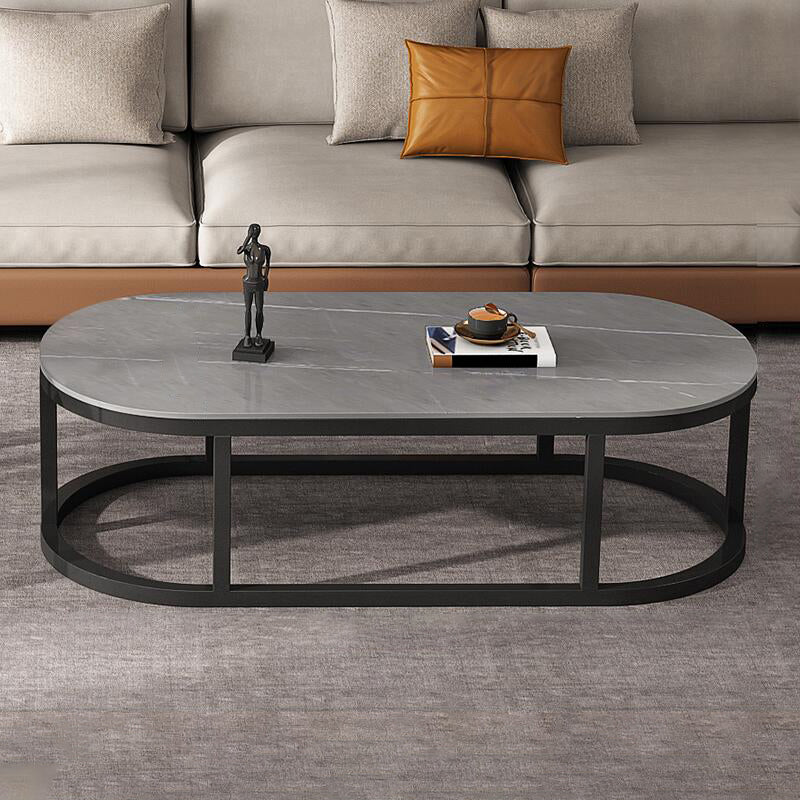 Oval Coffee Table Slate Nesting Coffee Table Set with Black Legs