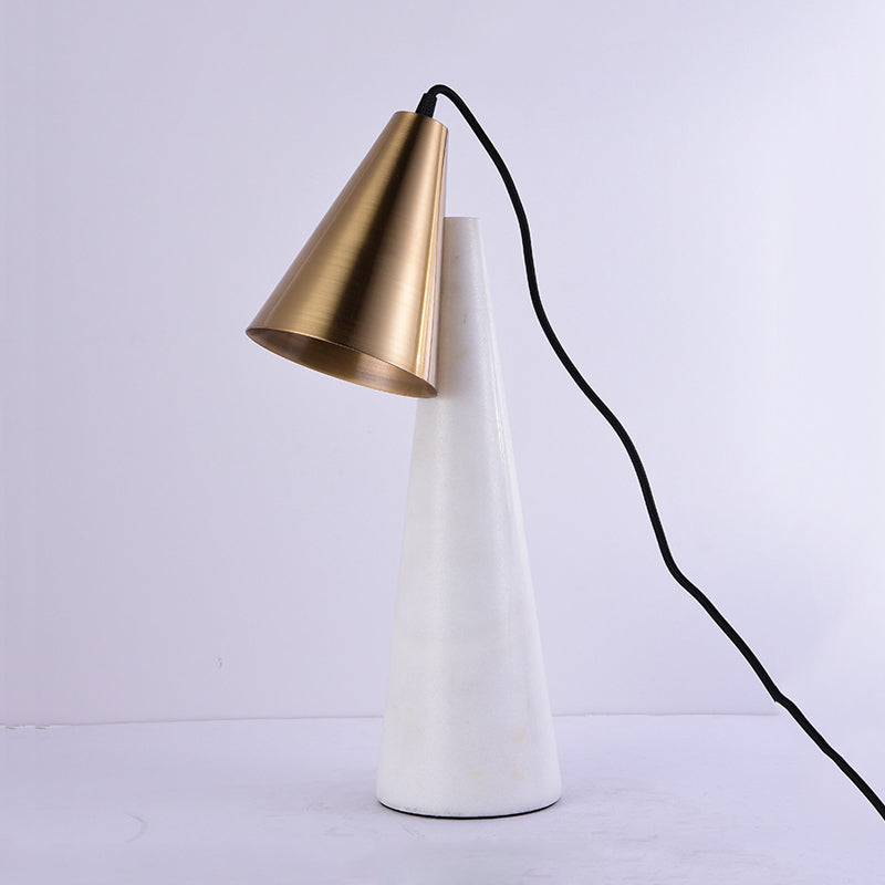 White Conical Table Lighting Minimalist 1 Light Marble Nightstand Lamp with Metal Shade