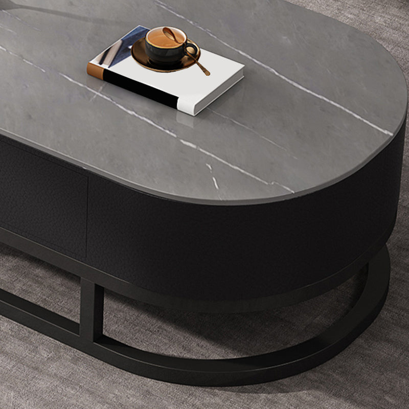 Oval Coffee Table Slate Nesting Coffee Table Set with Black Legs