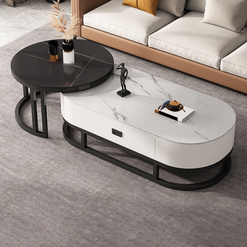 Oval Coffee Table Slate Nesting Coffee Table Set with Black Legs