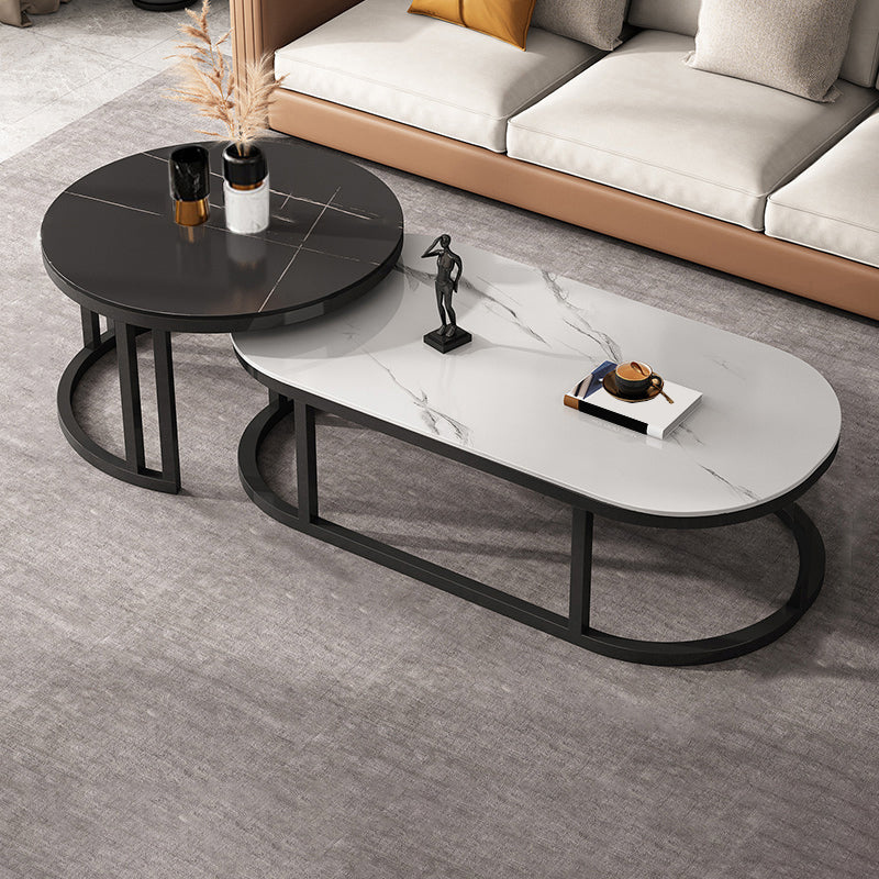 Oval Coffee Table Slate Nesting Coffee Table Set with Black Legs
