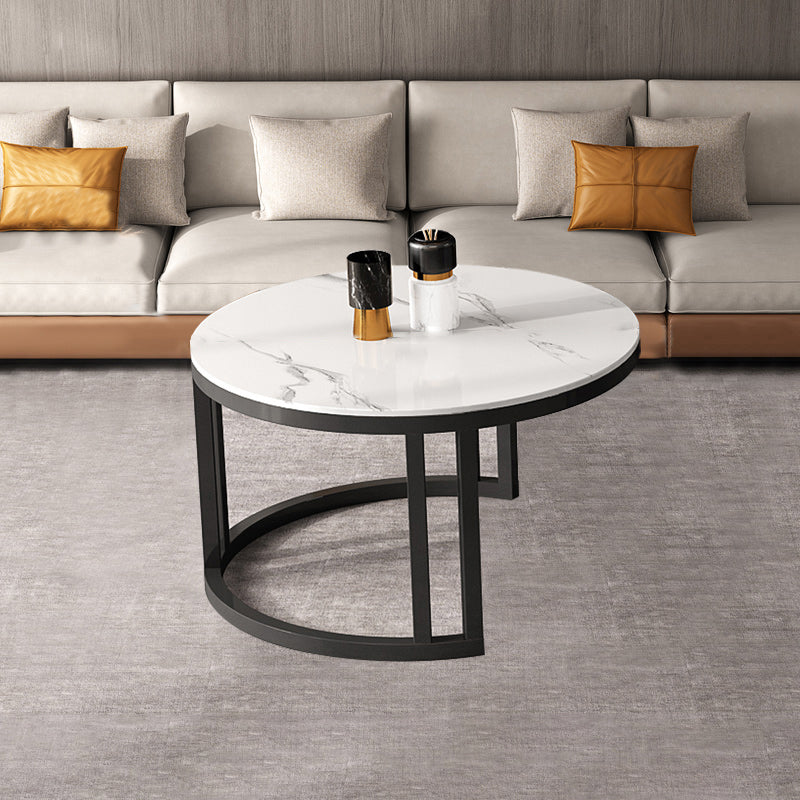 Slate Coffee Table Oval Nesting Coffee Table Set with Metal Legs