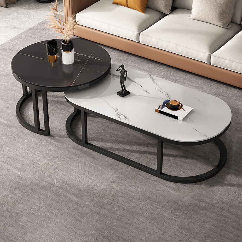 Slate Coffee Table Oval Nesting Coffee Table Set with Metal Legs