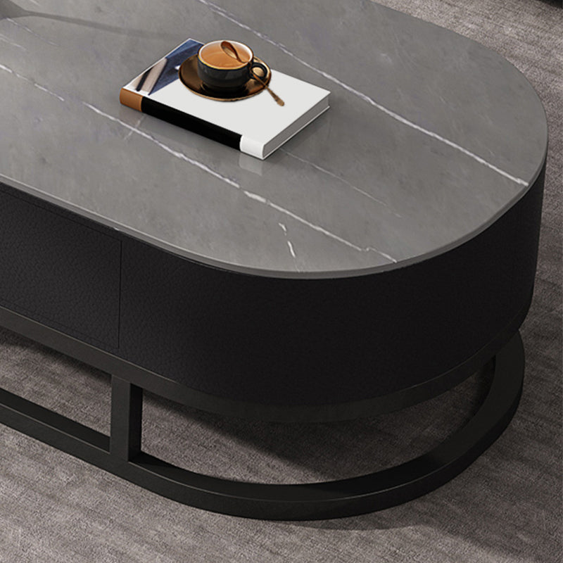 Slate Coffee Table Oval Nesting Coffee Table Set with Metal Legs