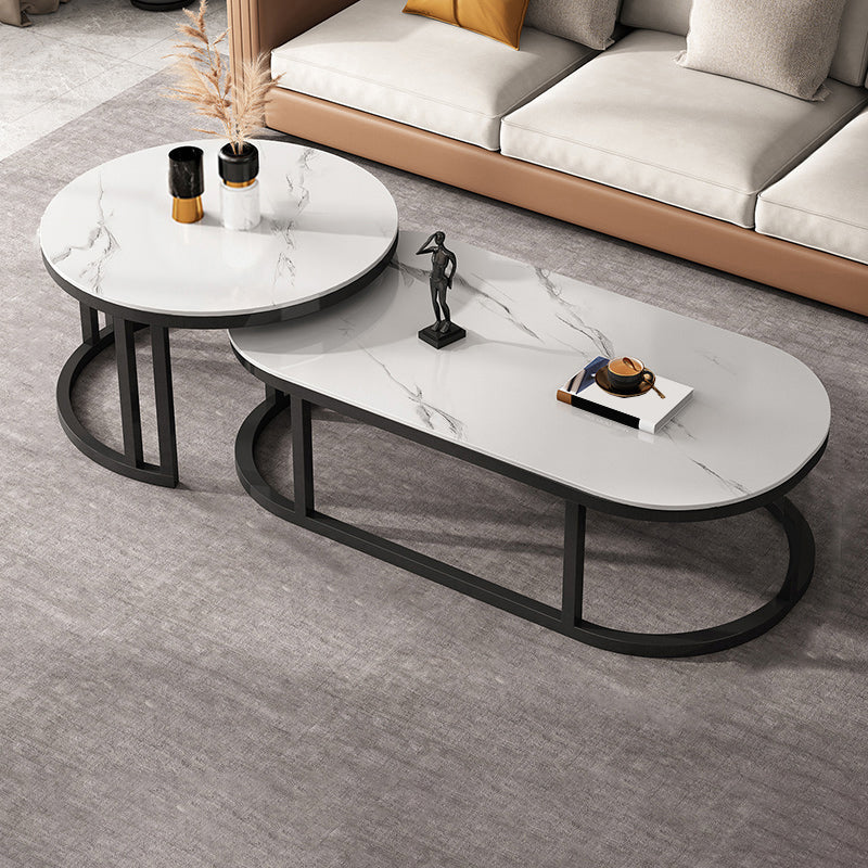 Slate Coffee Table Oval Nesting Coffee Table Set with Metal Legs