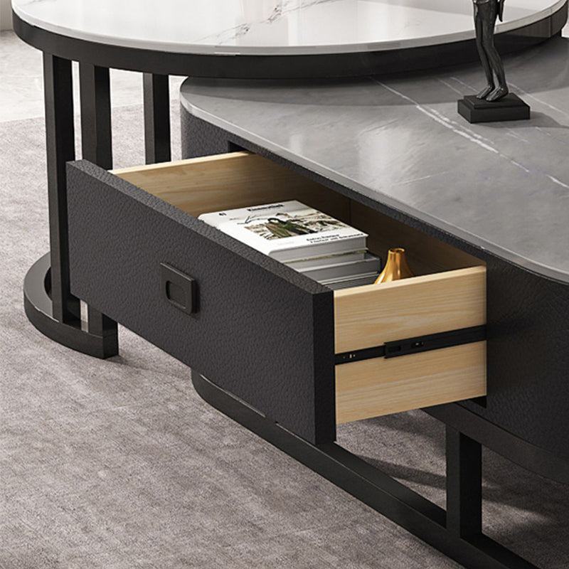 Slate Coffee Table Oval Nesting Coffee Table Set with Metal Legs