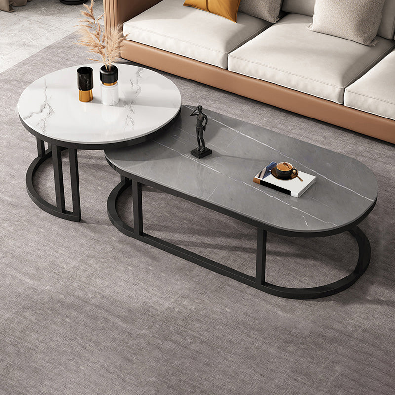 Slate Coffee Table Oval Nesting Coffee Table Set with Metal Legs