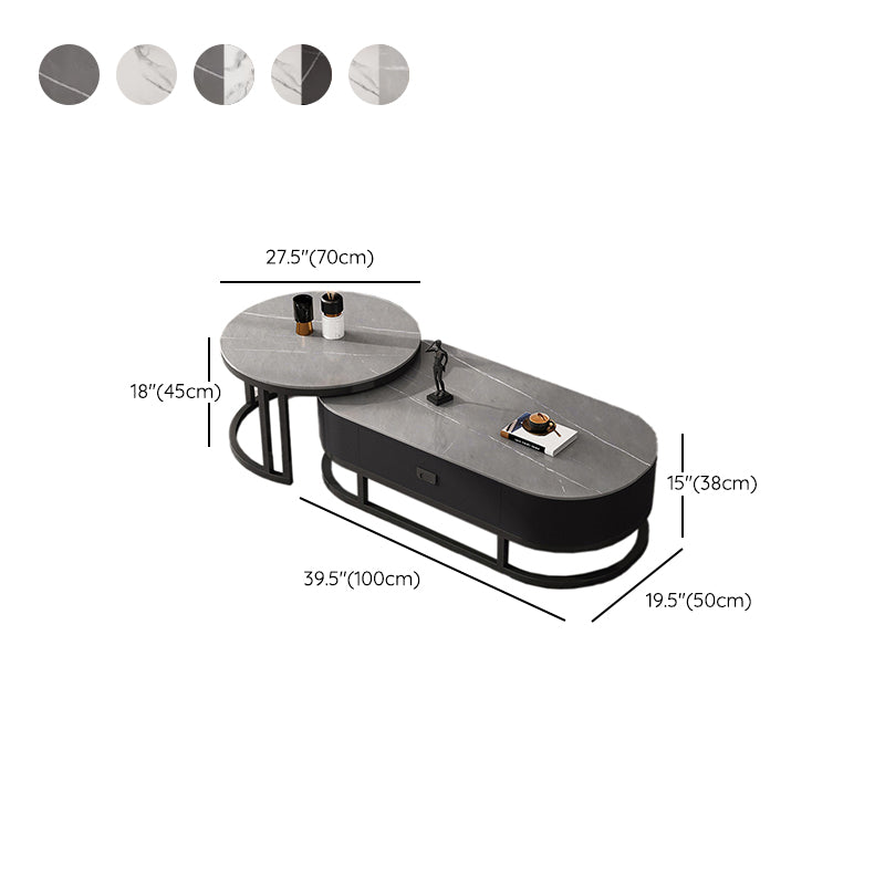 Slate Coffee Table Oval Nesting Coffee Table Set with Metal Legs