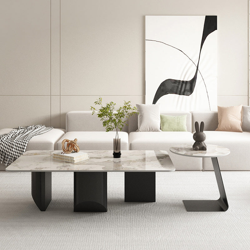 Slate Rectangular Coffee Table Metal Legs Coffee Cocktail Table