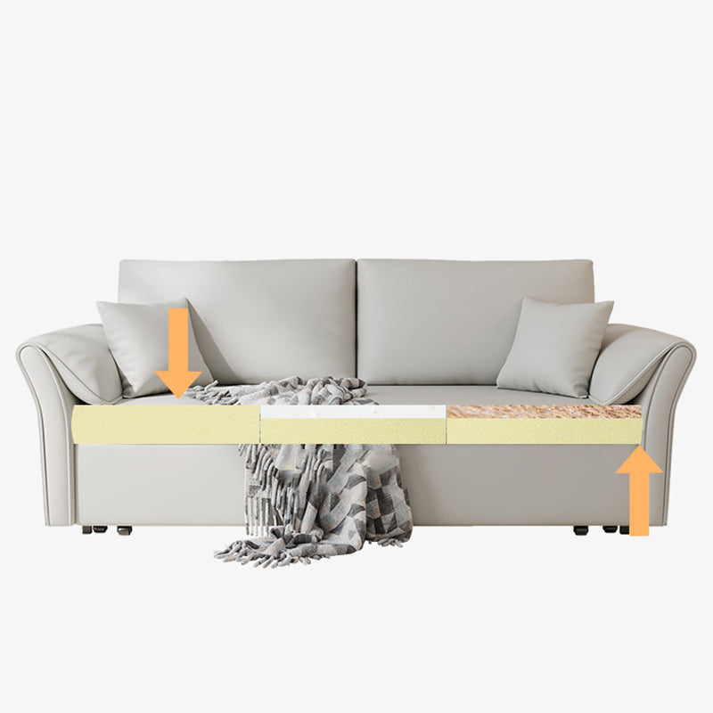 Scandinavian White Futon and Mattress Flared Arms Futon Sleeper Sofa with Storage