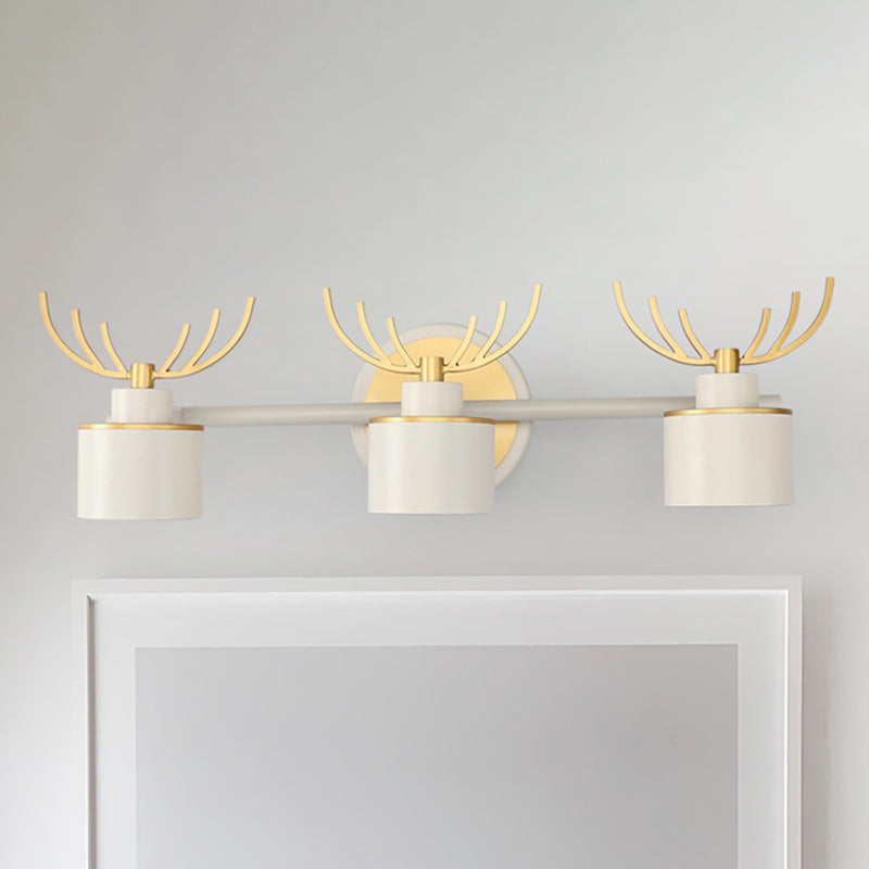 Drum Wall Light Sconce Modernist Metal 3-Head White Finish Wall Lighting for Living Room with Elk Design