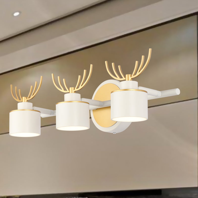 Drum Wall Light Sconce Modernist Metal 3-Head White Finish Wall Lighting for Living Room with Elk Design