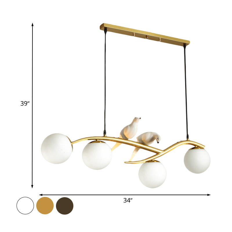 Lait blanc / fumée en verre gris globe lustre lumière minimale 4 lumières suspension suspension lumière en noir / or avec oiseaux déco