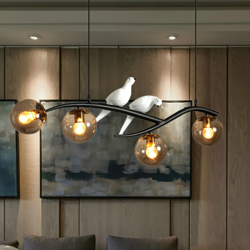 Lait blanc / fumée en verre gris globe lustre lumière minimale 4 lumières suspension suspension lumière en noir / or avec oiseaux déco