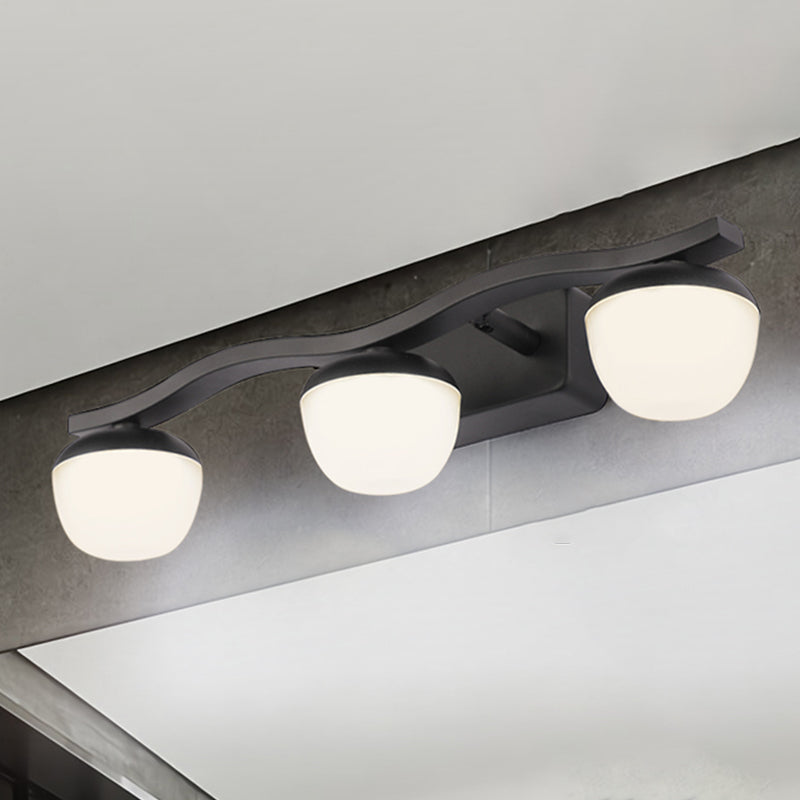 Globe Bedroom Vanity lampe acrylique 3 têtes Éclairage mural contemporain en noir avec design d'onde