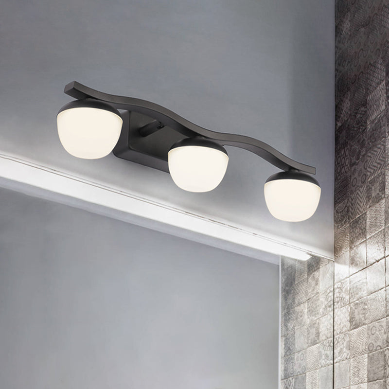 Globe Bedroom Vanity lampe acrylique 3 têtes Éclairage mural contemporain en noir avec design d'onde