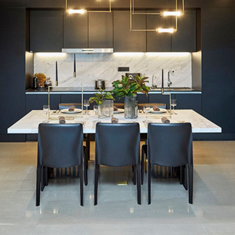 Rectangle Dining Site Table White and Black Dinner Room Kitchen Table