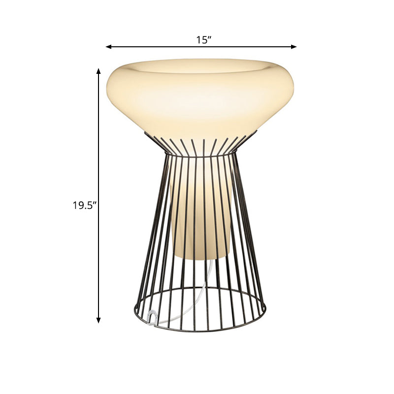 Illuminazione da comodino con gabbia a clessidra nera Lampada da scrivania moderna in ferro a 1 luce per comodino