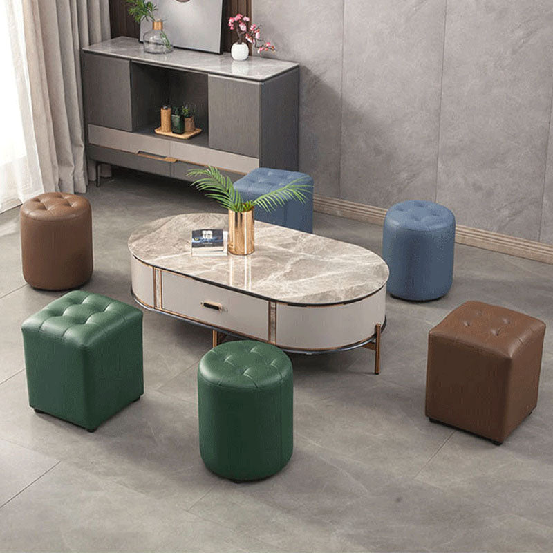 Modern Orange Pouf Water Resistant Round Pouf for Living Room