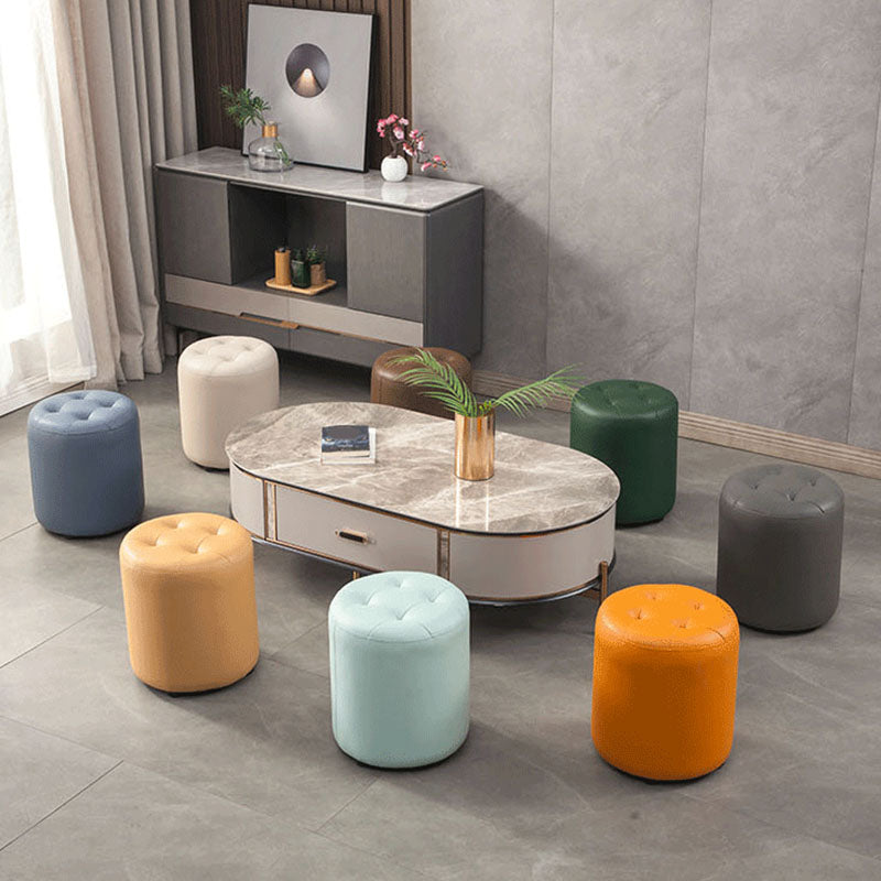 Modern Orange Pouf Water Resistant Round Pouf for Living Room