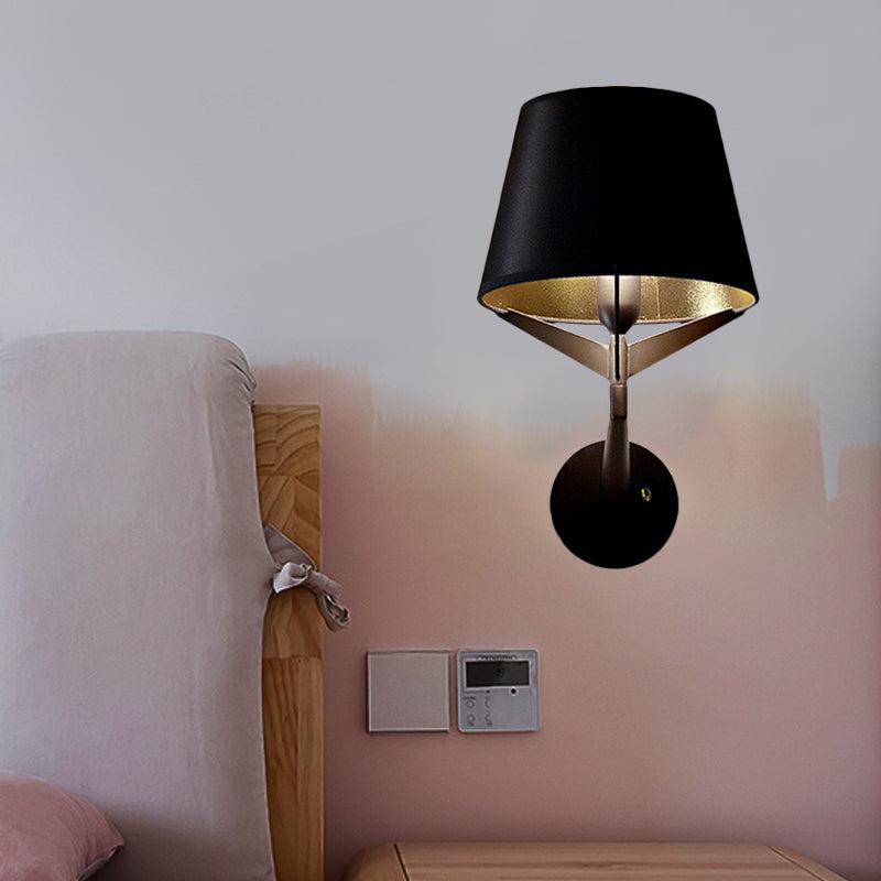 Fabric Barrel Wall Mount Lighting Modern 1 Head Black Finish Wall Sconce with Tripod Lamp Support