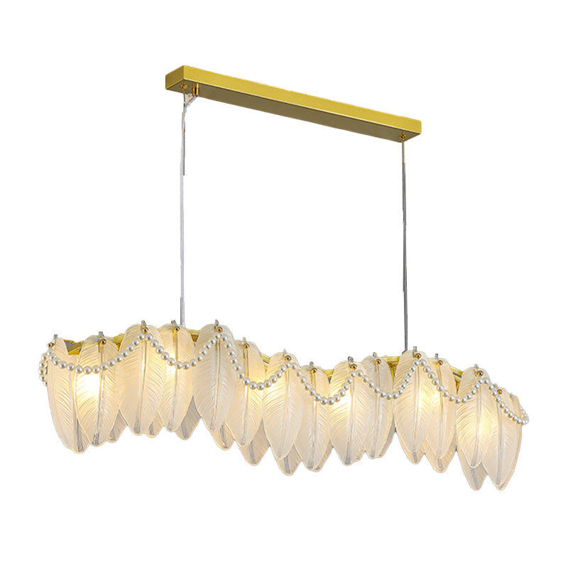 Modern Metal Ceiling Light Feather Shape Hanging Light with Glass Shade for Living Room