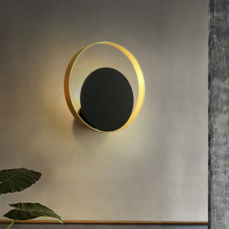 Metallic Round Sconce Light Fixture Modernist 1-Head LED Wall Lamp in Black and Gold for Corner