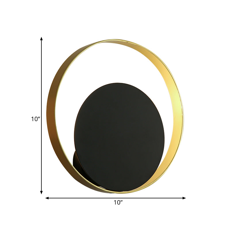 Metallic Round Sconce Light Fixture Modernist 1-Head LED Wall Lamp in Black and Gold for Corner