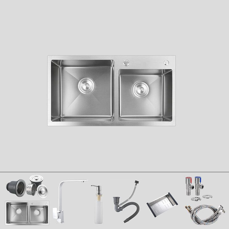 Modern Kitchen Sink Rectangular Stainless Sink with Kitchen Pull-out Faucet