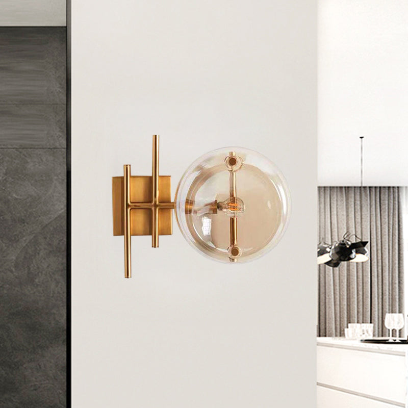 Clear Glass Double Ball Wall Mounted Light Postmodern 1 Head Gold Finish Wall Sconce for Corner