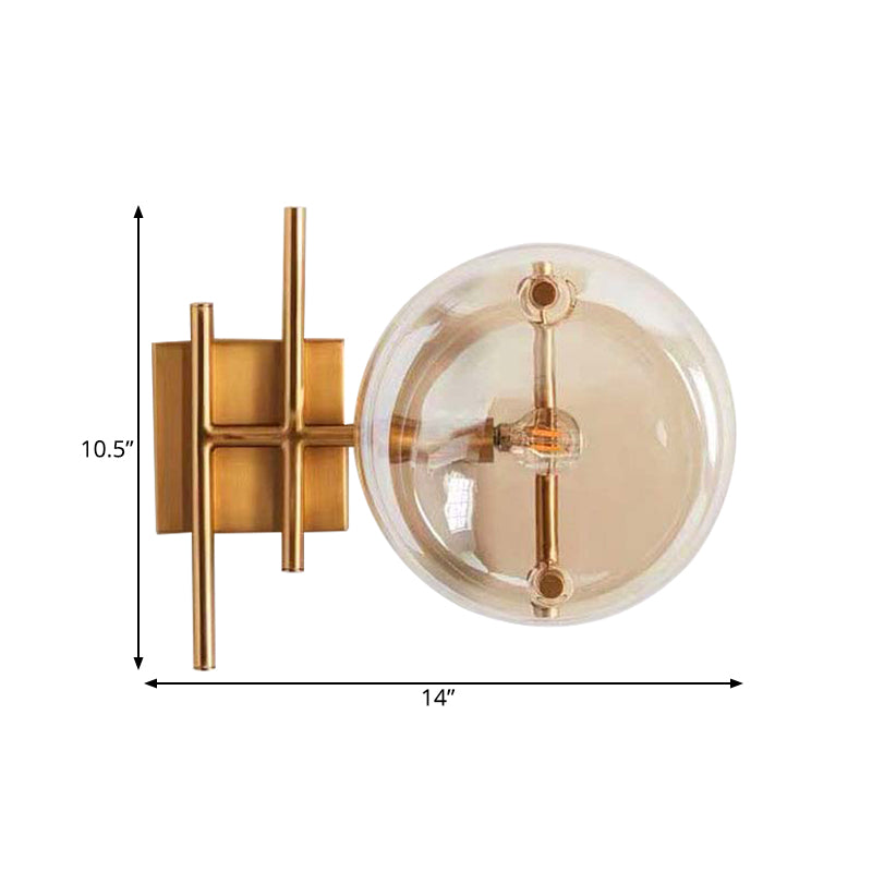 Clear Glass Double Ball Wall Mounted Light Postmodern 1 Head Gold Finish Wall Sconce for Corner
