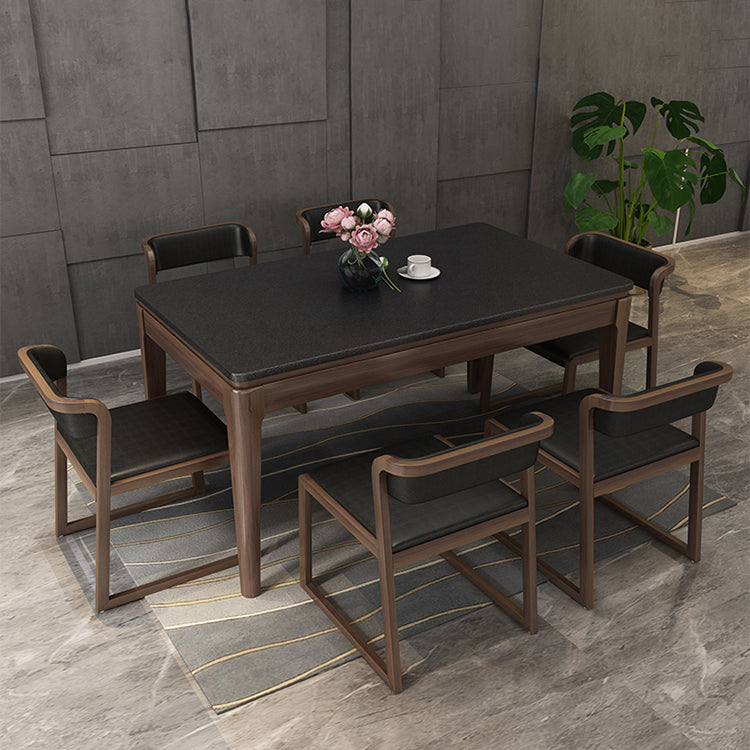 Stone Top Dinette Table with Ash Wood Legs Black Indoor Dining Table