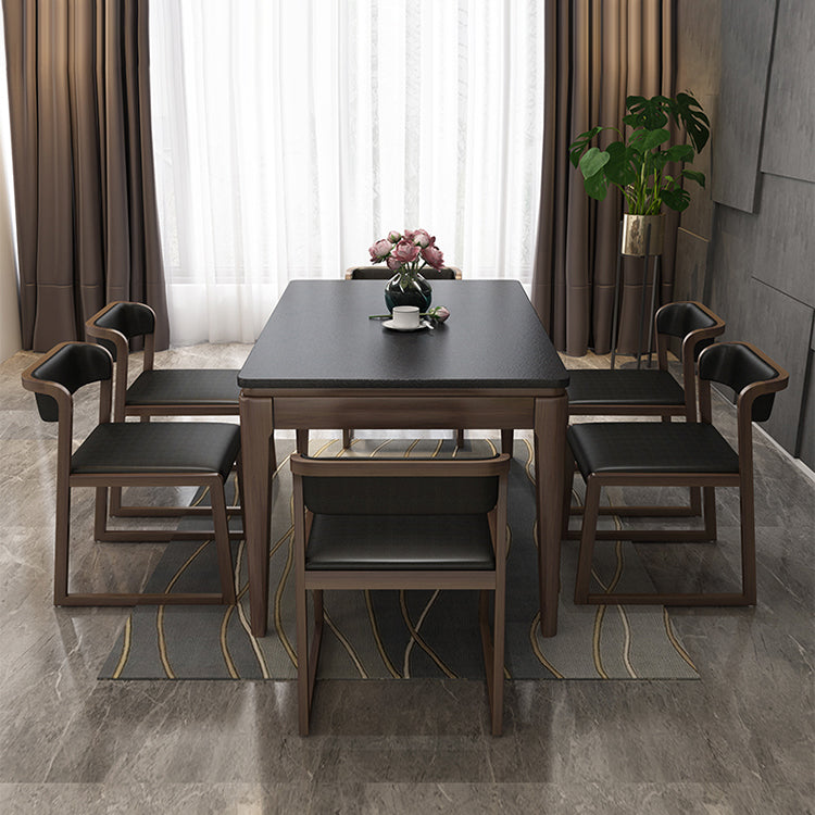 Stone Top Dinette Table with Ash Wood Legs Black Indoor Dining Table