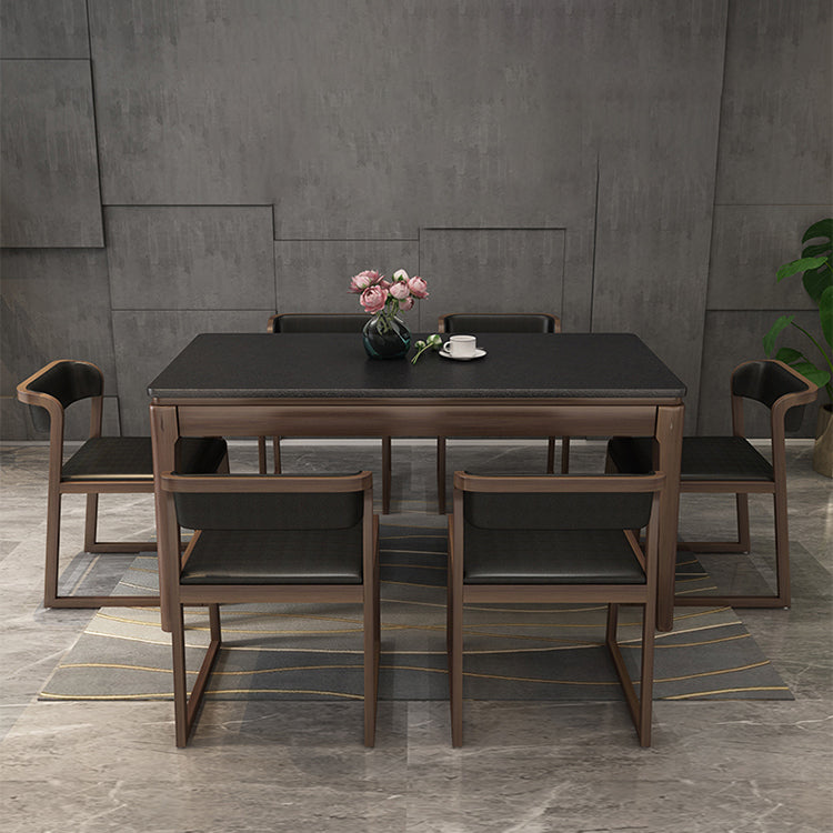 Stone Top Dinette Table with Ash Wood Legs Black Indoor Dining Table