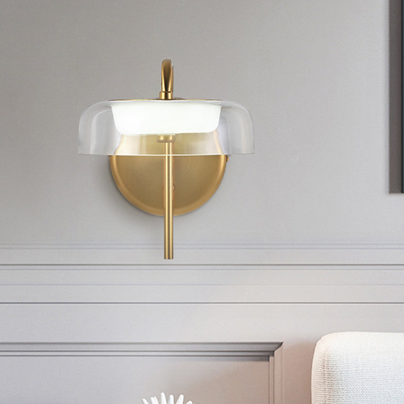 Éclairage mural de chevet LED Éclairage de lampe murale en or post-moderne avec une teinte en verre transparent bol