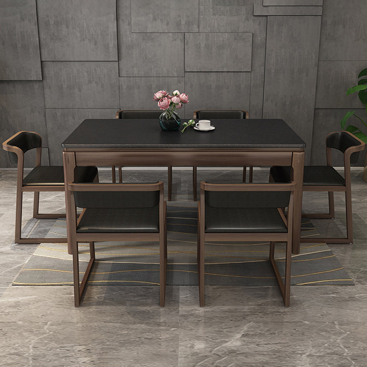 Stone Top Dinette Table with Ash Wood Legs Black Indoor Dining Table