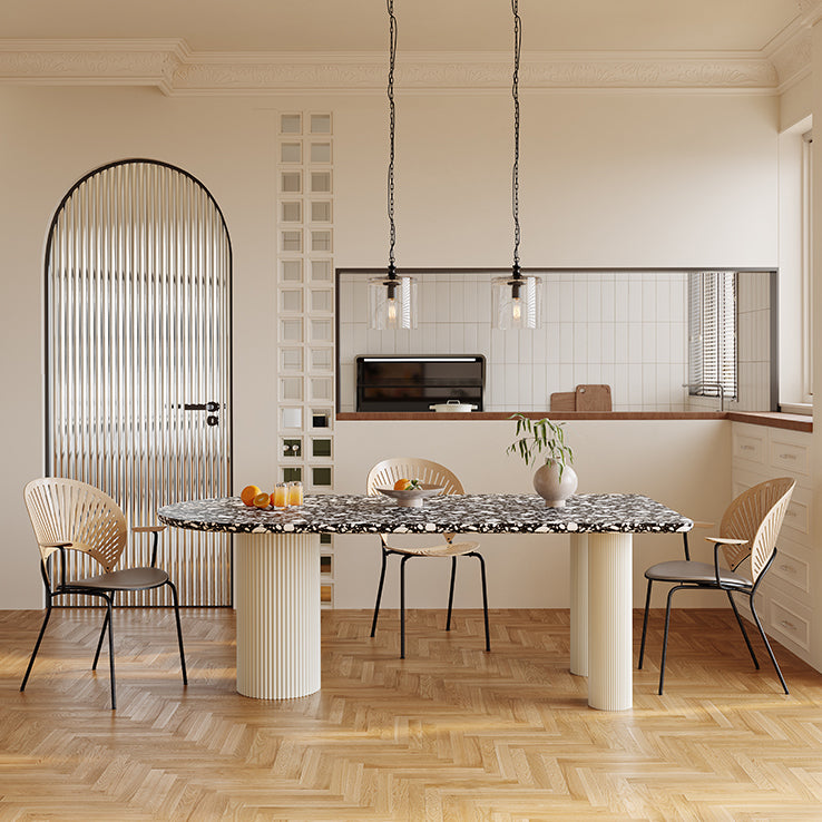 Free Form Contemporary Dining Table for Home Stone Dinette Table with 3 Legs