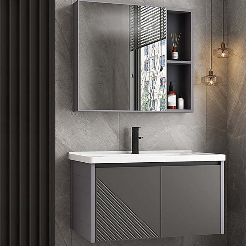 Modern Gray Metal Base Vanity Single-Sink Rectangular Wall Mount Vanity Set
