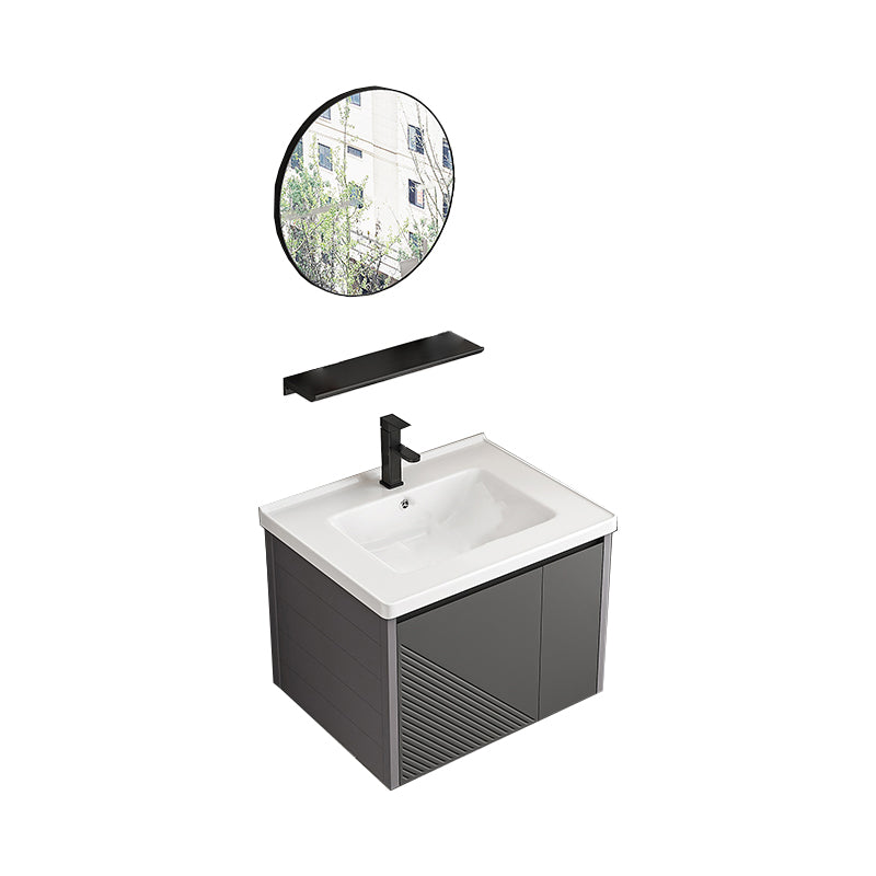 Modern Gray Metal Base Vanity Single-Sink Rectangular Wall Mount Vanity Set