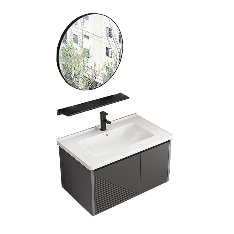 Modern Gray Metal Base Vanity Single-Sink Rectangular Wall Mount Vanity Set