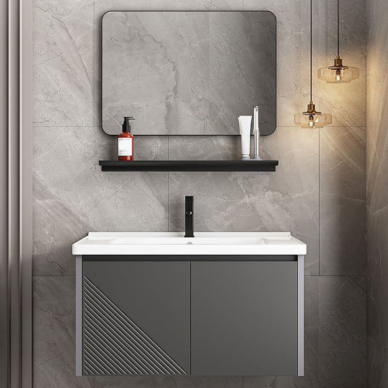 Modern Gray Metal Base Vanity Single-Sink Rectangular Wall Mount Vanity Set